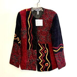 Bohemian Embroidered Velvet Jacket – Artisan Patchwork Design Size: Small